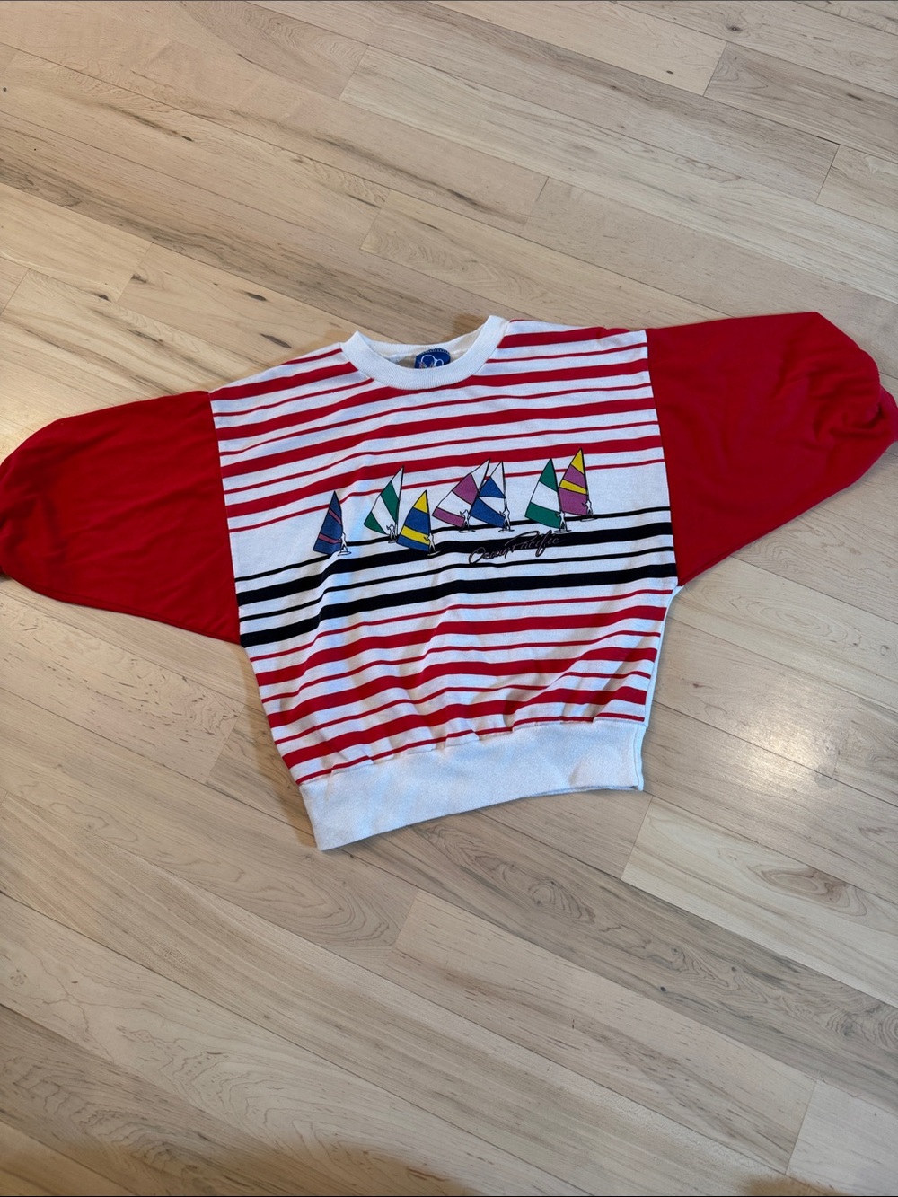 Vintage-80s-Ocean Pacific Colorblock Sailboat Crop Top T-Shirt-Read